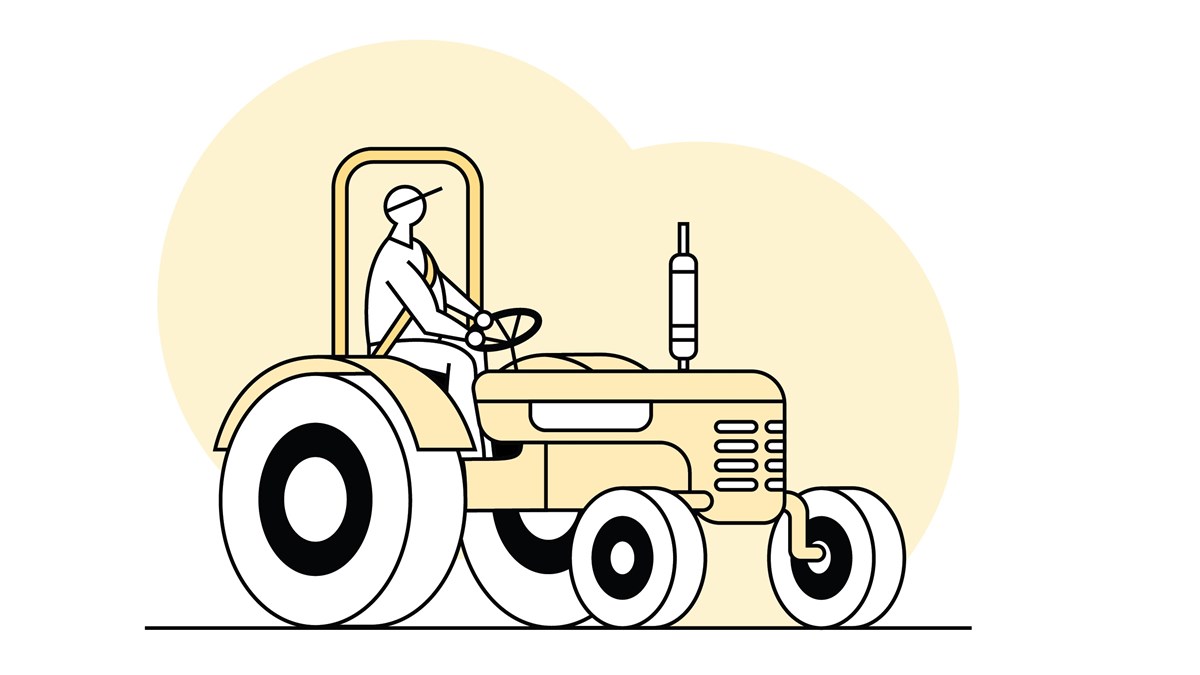 Ilustrasjon av bonde på traktor